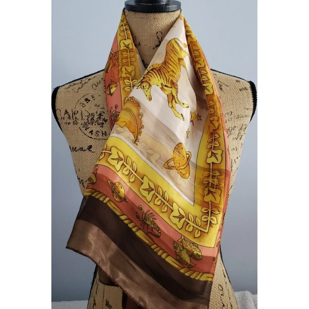 Scarf Womans 40 x 40 Square has Sun, Moon‎ & Animals